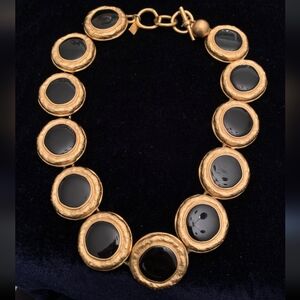 Vintage Talbot's Bold Gold Tone and Black Enamel Medallions Necklace 1990s 17.5"